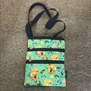 Vibrant Green Cartoon Print Crossbody Bag with Adjustable Strap